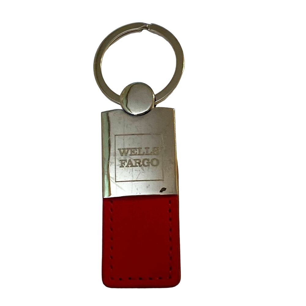 Wells Fargo Keychain Metal Red Leather Charm Single Sided Souvenir Collector
